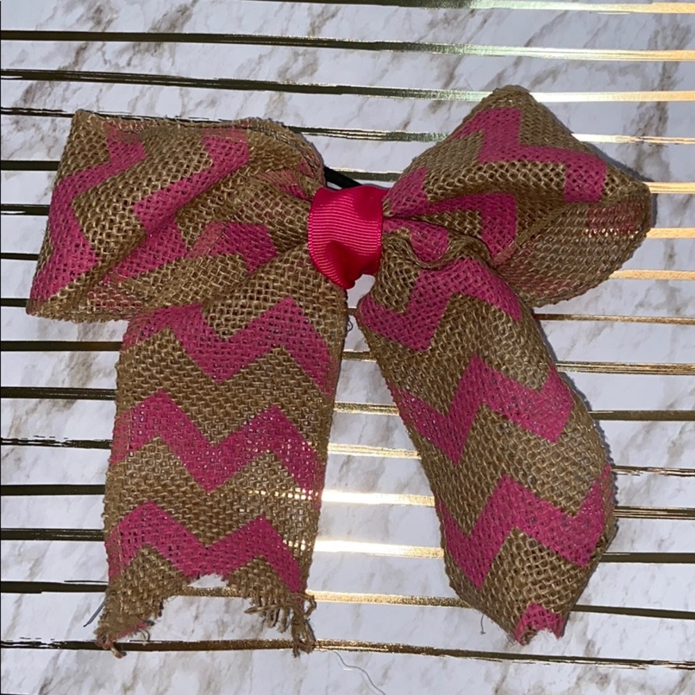 Pink Chevron Burlap Large Hair Bow